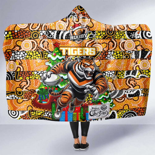 Tigers Rugby Merry Christmas Hooded Blanket Indigenous Australian Art