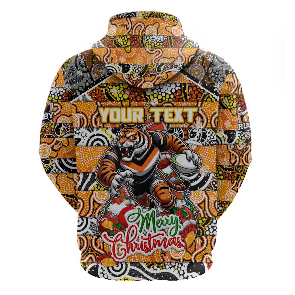 Custom Tigers Rugby Merry Christmas Hoodie Indigenous Australian Art