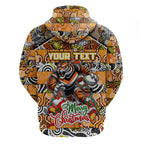 Custom Tigers Rugby Merry Christmas Hoodie Indigenous Australian Art