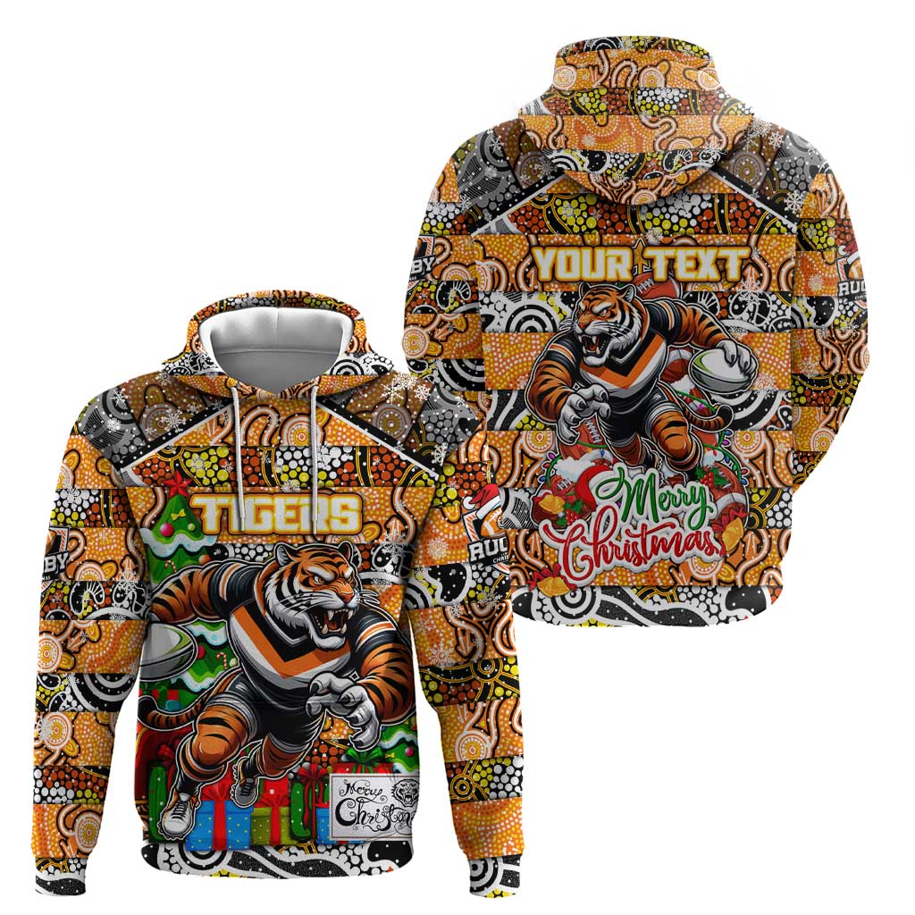 Custom Tigers Rugby Merry Christmas Hoodie Indigenous Australian Art