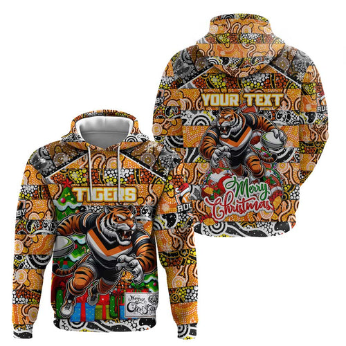 Custom Tigers Rugby Merry Christmas Hoodie Indigenous Australian Art