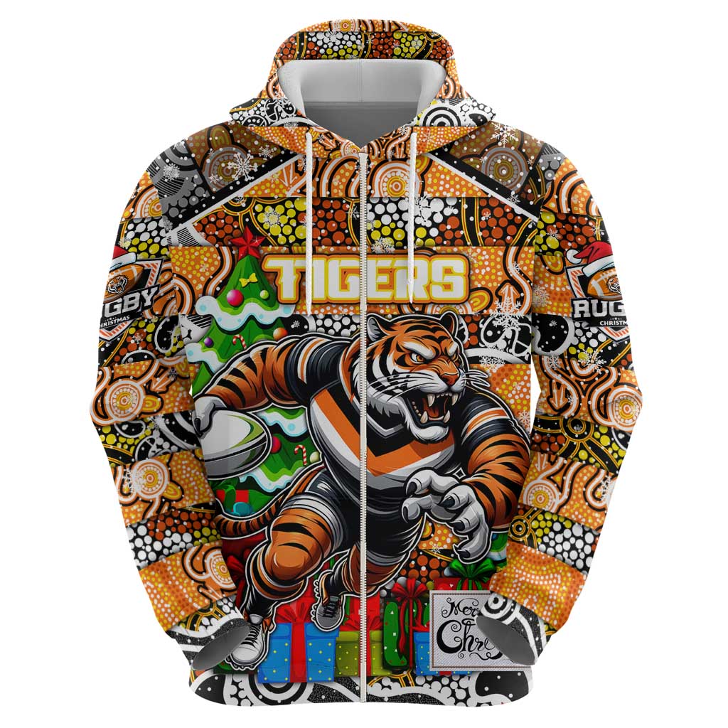 Custom Tigers Rugby Merry Christmas Hoodie Indigenous Australian Art