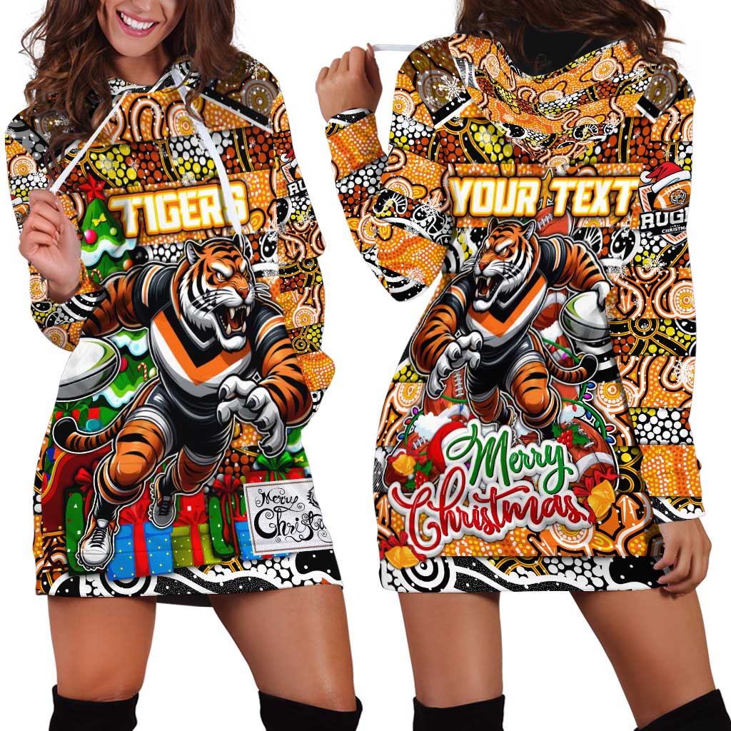 Custom Tigers Rugby Merry Christmas Hoodie Dress Indigenous Australian Art