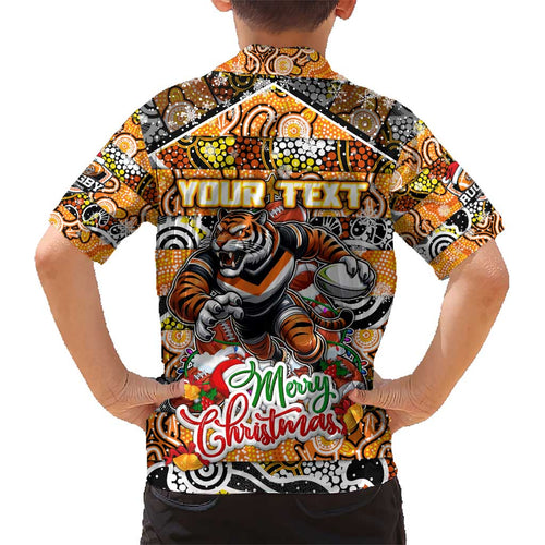 Custom Tigers Rugby Merry Christmas Kid Hawaiian Shirt Indigenous Australian Art