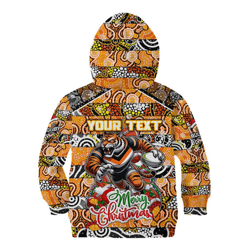 Custom Tigers Rugby Merry Christmas Kid Hoodie Indigenous Australian Art