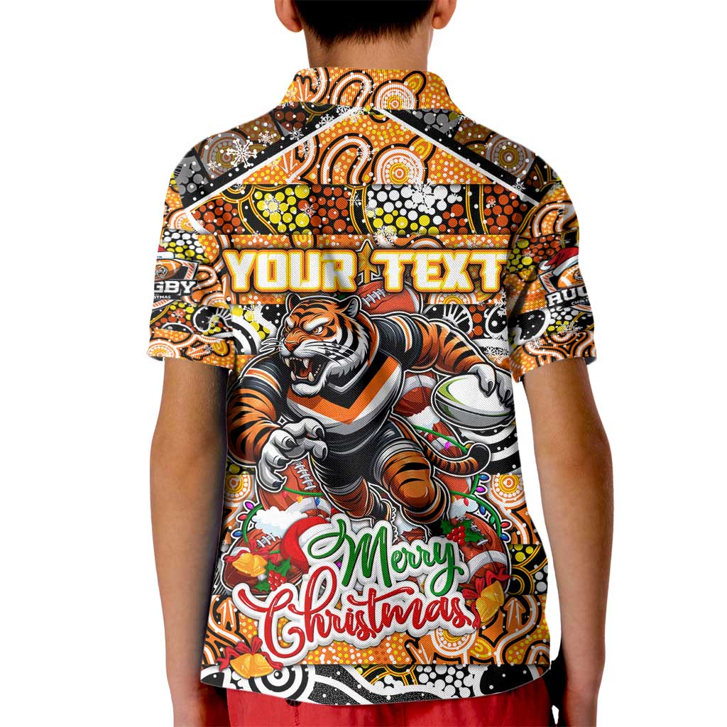 Custom Tigers Rugby Merry Christmas Kid Polo Shirt Indigenous Australian Art