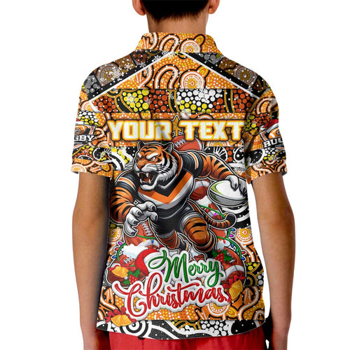 Custom Tigers Rugby Merry Christmas Kid Polo Shirt Indigenous Australian Art