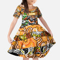 Custom Tigers Rugby Merry Christmas Kid Short Sleeve Dress Indigenous Australian Art