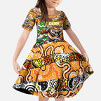 Custom Tigers Rugby Merry Christmas Kid Short Sleeve Dress Indigenous Australian Art