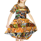 Custom Tigers Rugby Merry Christmas Kid Short Sleeve Dress Indigenous Australian Art