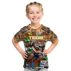 Custom Tigers Rugby Merry Christmas Kid T Shirt Indigenous Australian Art