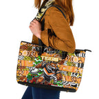 Tigers Rugby Merry Christmas Leather Tote Bag Indigenous Australian Art