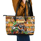 Tigers Rugby Merry Christmas Leather Tote Bag Indigenous Australian Art