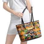 Tigers Rugby Merry Christmas Leather Tote Bag Indigenous Australian Art