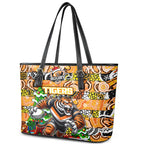 Tigers Rugby Merry Christmas Leather Tote Bag Indigenous Australian Art