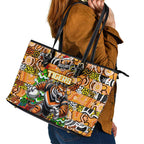 Tigers Rugby Merry Christmas Leather Tote Bag Indigenous Australian Art
