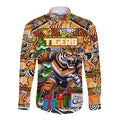 Custom Tigers Rugby Merry Christmas Long Sleeve Button Shirt Indigenous Australian Art