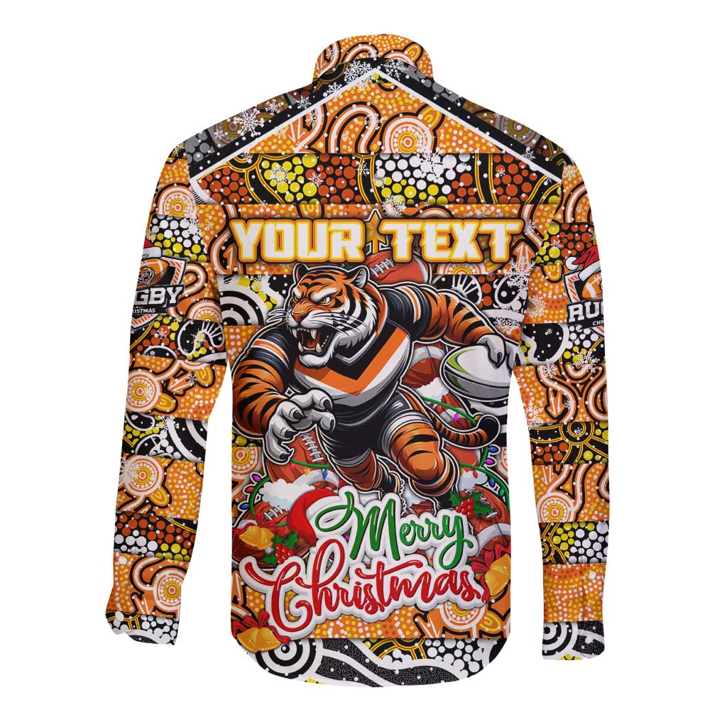 Custom Tigers Rugby Merry Christmas Long Sleeve Button Shirt Indigenous Australian Art