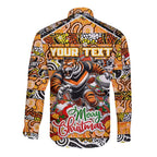 Custom Tigers Rugby Merry Christmas Long Sleeve Button Shirt Indigenous Australian Art