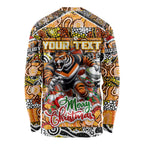 Custom Tigers Rugby Merry Christmas Long Sleeve Shirt Indigenous Australian Art