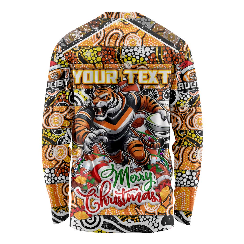 Custom Tigers Rugby Merry Christmas Long Sleeve Shirt Indigenous Australian Art
