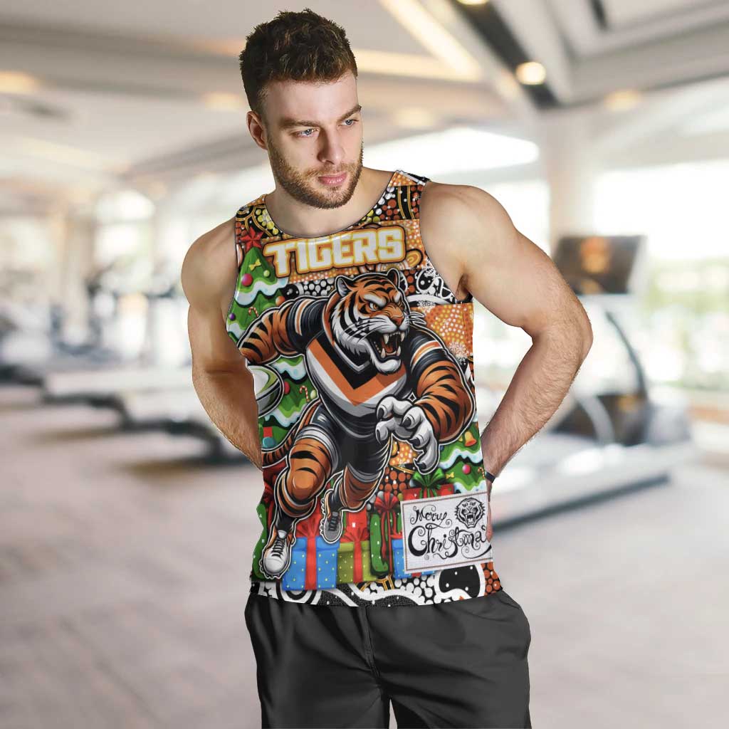Custom Tigers Rugby Merry Christmas Men Tank Top Indigenous Australian Art