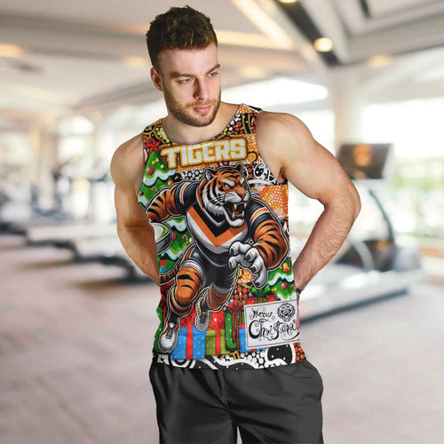 Custom Tigers Rugby Merry Christmas Men Tank Top Indigenous Australian Art