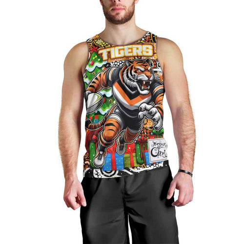 Custom Tigers Rugby Merry Christmas Men Tank Top Indigenous Australian Art