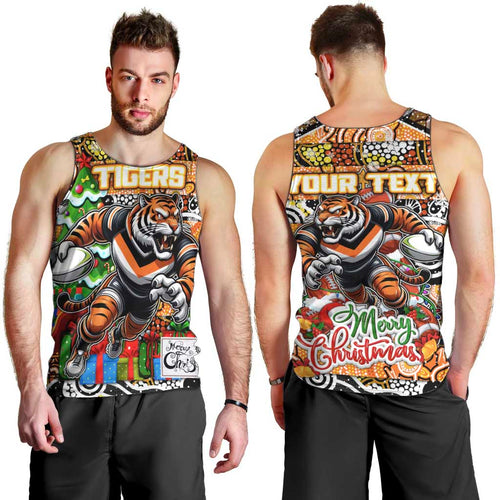 Custom Tigers Rugby Merry Christmas Men Tank Top Indigenous Australian Art