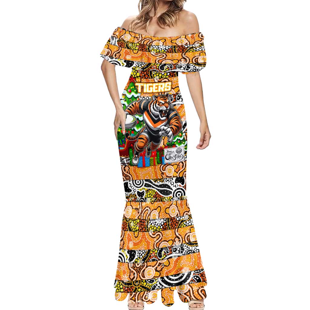 Custom Tigers Rugby Merry Christmas Mermaid Dress Indigenous Australian Art