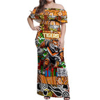 Custom Tigers Rugby Merry Christmas Off Shoulder Maxi Dress Indigenous Australian Art