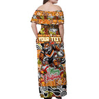 Custom Tigers Rugby Merry Christmas Off Shoulder Maxi Dress Indigenous Australian Art