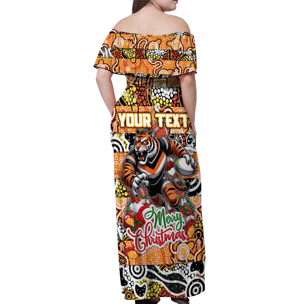 Custom Tigers Rugby Merry Christmas Off Shoulder Maxi Dress Indigenous Australian Art