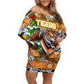 Custom Tigers Rugby Merry Christmas Off Shoulder Short Dress Indigenous Australian Art