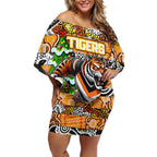 Custom Tigers Rugby Merry Christmas Off Shoulder Short Dress Indigenous Australian Art