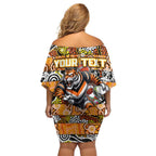 Custom Tigers Rugby Merry Christmas Off Shoulder Short Dress Indigenous Australian Art