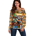 Custom Tigers Rugby Merry Christmas Off Shoulder Sweater Indigenous Australian Art