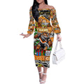Custom Tigers Rugby Merry Christmas Off The Shoulder Long Sleeve Dress Indigenous Australian Art