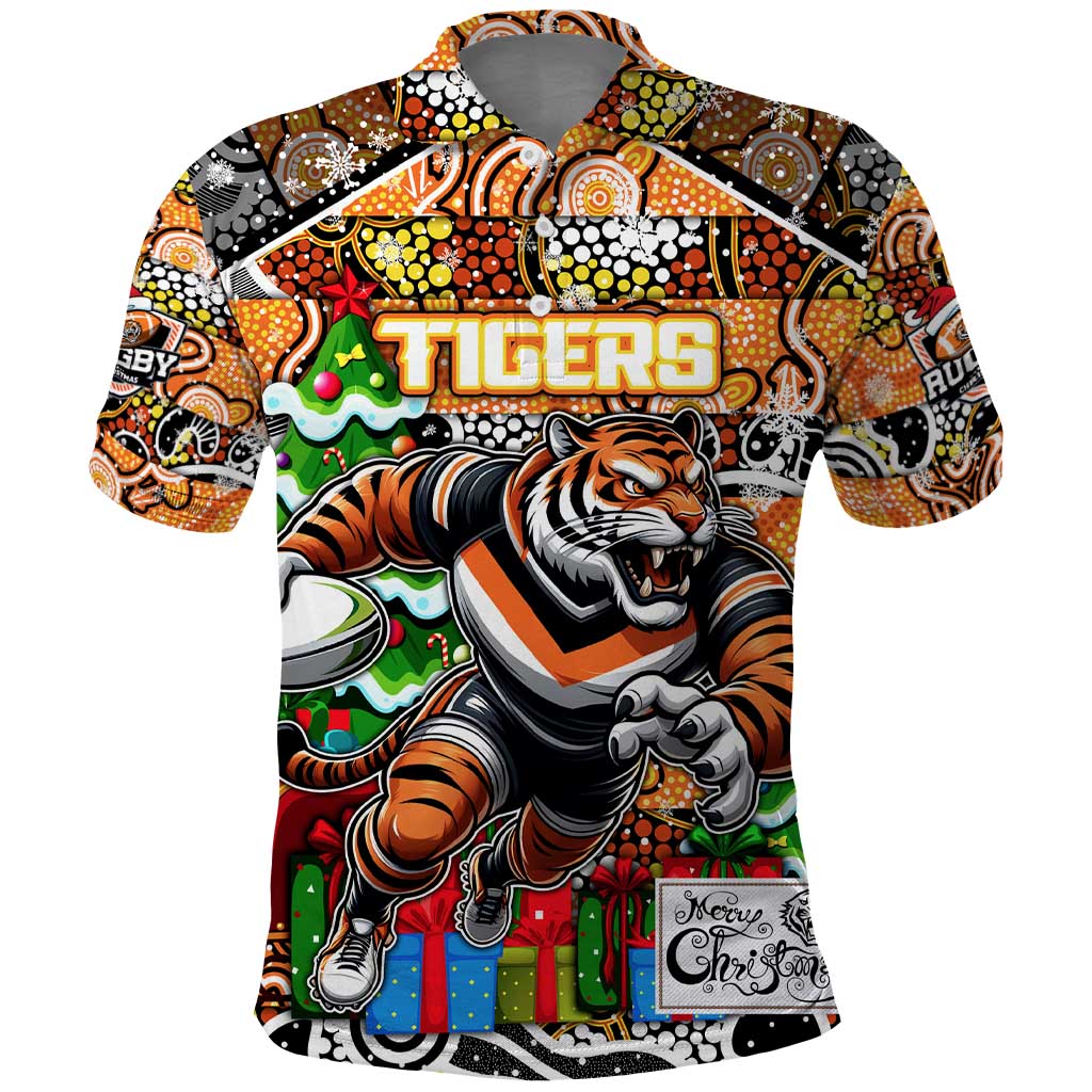 Custom Tigers Rugby Merry Christmas Polo Shirt Indigenous Australian Art
