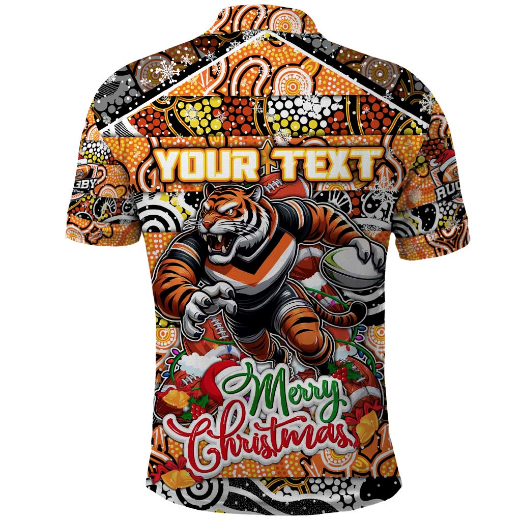 Custom Tigers Rugby Merry Christmas Polo Shirt Indigenous Australian Art