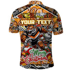 Custom Tigers Rugby Merry Christmas Polo Shirt Indigenous Australian Art