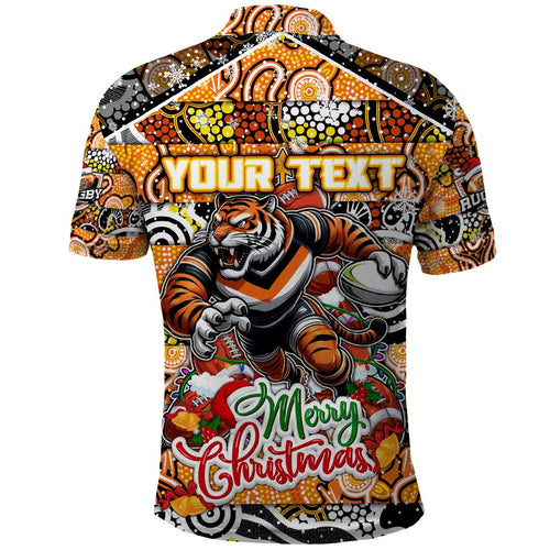 Custom Tigers Rugby Merry Christmas Polo Shirt Indigenous Australian Art
