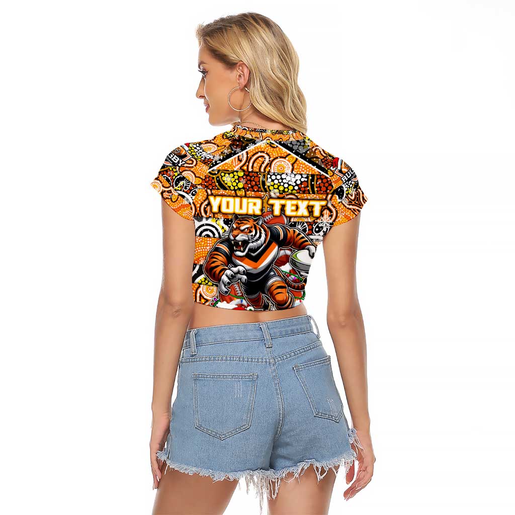 Custom Tigers Rugby Merry Christmas Raglan Cropped T Shirt Indigenous Australian Art