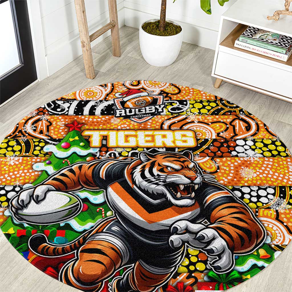 Tigers Rugby Merry Christmas Round Carpet Indigenous Australian Art
