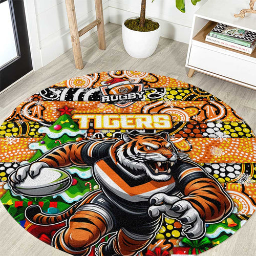 Tigers Rugby Merry Christmas Round Carpet Indigenous Australian Art