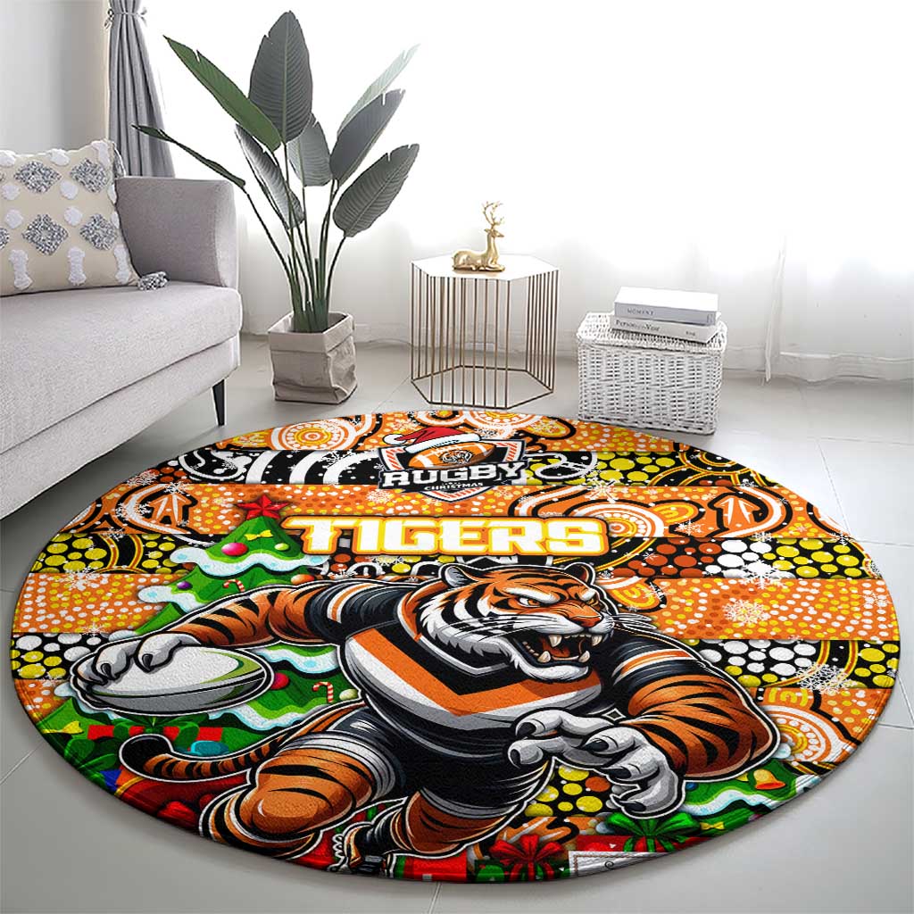 Tigers Rugby Merry Christmas Round Carpet Indigenous Australian Art