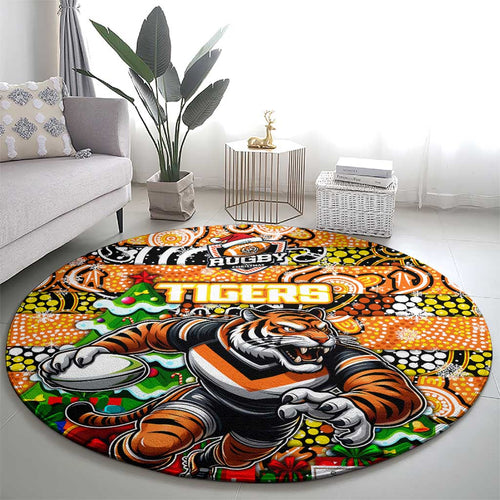 Tigers Rugby Merry Christmas Round Carpet Indigenous Australian Art