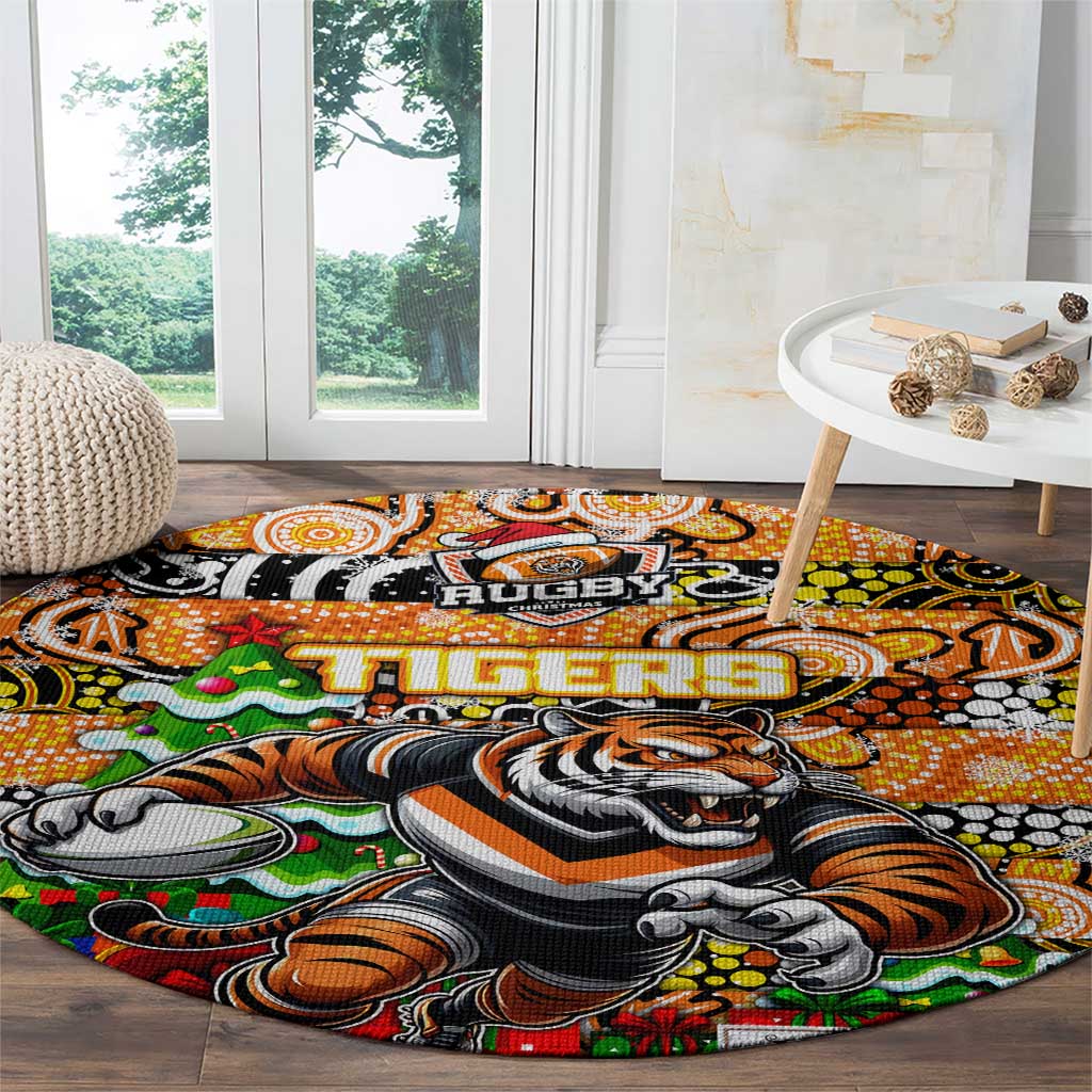 Tigers Rugby Merry Christmas Round Carpet Indigenous Australian Art