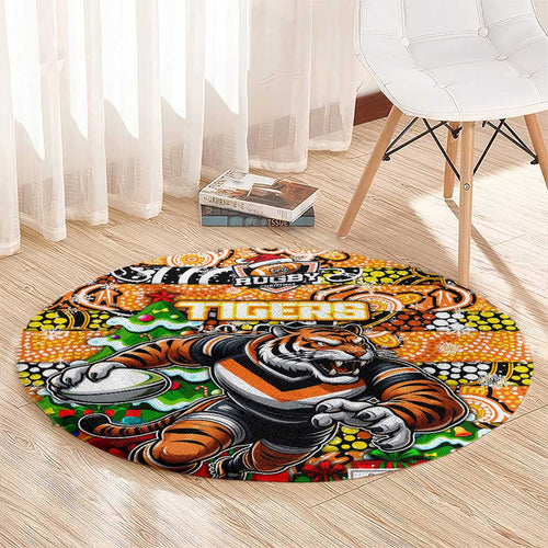 Tigers Rugby Merry Christmas Round Carpet Indigenous Australian Art