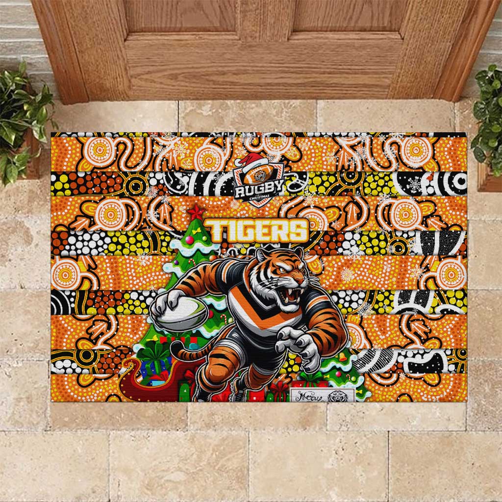 Tigers Rugby Merry Christmas Rubber Doormat Indigenous Australian Art